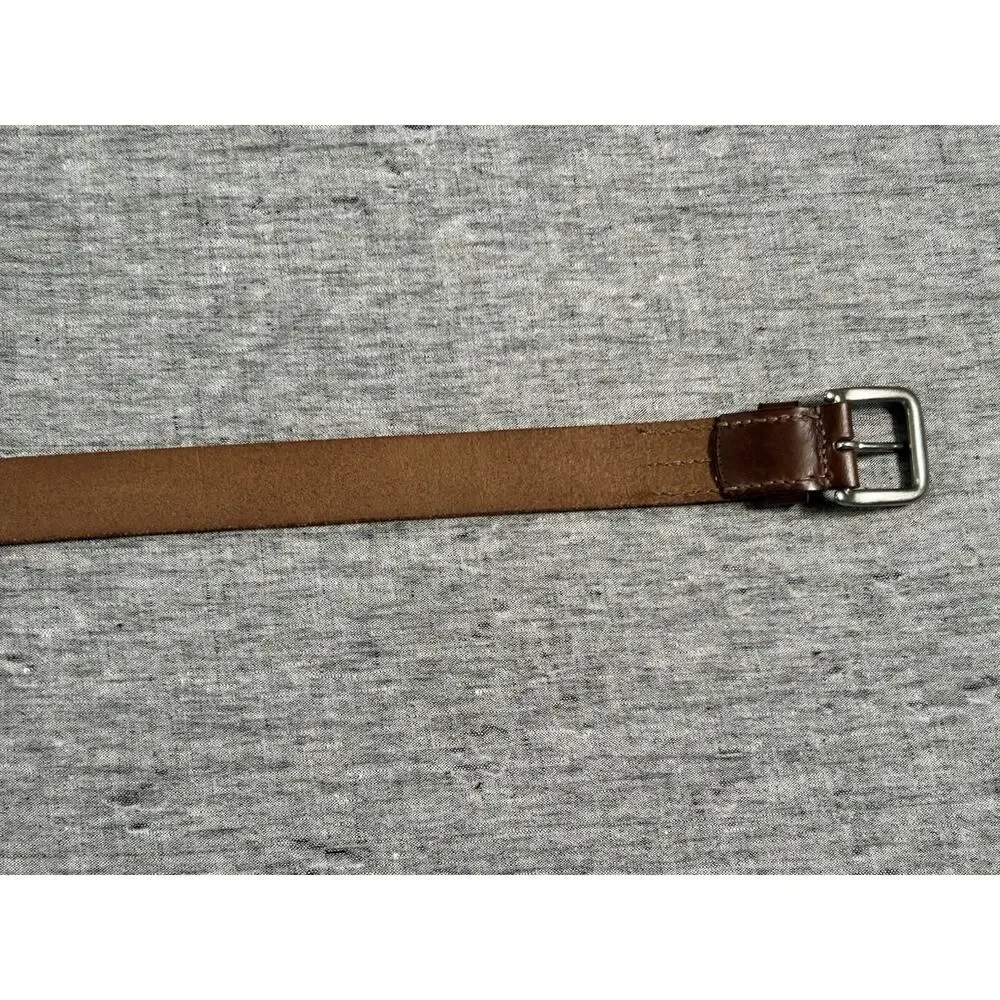 Allsaints Leather Belt Mens 40 Brown Genuine Leather Silver Colored Buckle